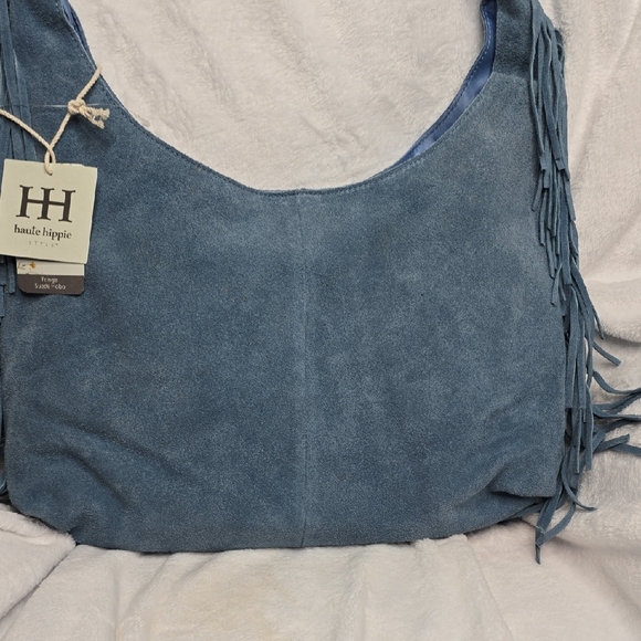 Haute Hippie Blue Fringe Suede Hobo Bag - Picture 2 of 6